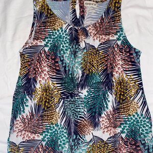 IGENJUN Tropical Leaf Print Tank Top - Multicolor